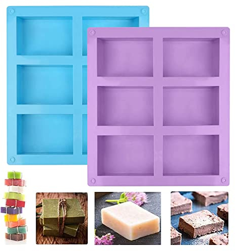 DONQL 2Stück SIlikonform Seifenform Silikonform Rechteckig 6-Teilig Hand Made Seifenform für DIY Hausgemachte Handwerk (Lila+Blau)
