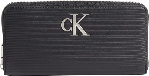 Calvin Klein Jeans Damen Portemonnaie Minimal Monogram Zip Around mit Münzfach, Schwarz (Black), Onesize