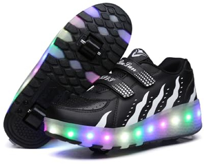 Husk'Sware Zapatos infantiles para niños y niñas, con ruedas, 2 en 1, patines brillantes, zapatillas de skateboarding, zapatillas
