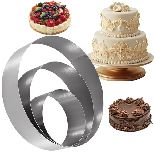 aghoer 3 Stück Tortenring, Tortenring Set, Edelstahl Backring, Kuchenring Rund Feste Tortenring, Backformen, für Creme, Motivtorten, Hochzeiten, Geburtstag