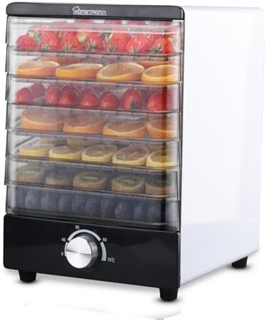 HomeTronix Food Dehydrator 7 Tier Fruit Dryer Meat Drying Machine 350W with Adjustable Temperature Control from 40-70°C, Removable Trays, for Jerky, Meat, Fruit, Vegetables and Healthy Snacks