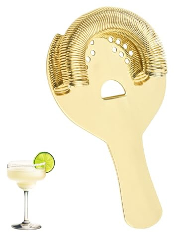 Sipoyen Gold Cocktail Strainer for Drinks 2 Prong Hawthorne Strainer with Removable Spring Stainless Steel Bartending Strainer Bar Cart Tool