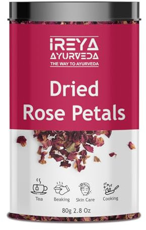 Rose Petals Dried for Tea Red Rose Flower Petals for Tea, Gulkand, Cooking, Baking and for Beauty Product Grown organically in India (80g)