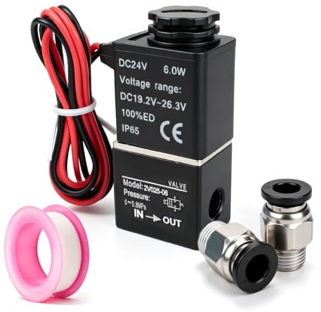 Innfeeltech 1 st elektrisk pneumatisk magnetoidventil 2V025-06-DC24 V 2 sätt 2-vägs BSP 1/8 med 2 st PC6-01 och 1 rött teflonband, typ trådladdning