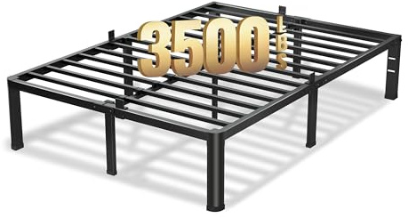 VIPSHOW 18 Inch King Size Bed Frame, 3500Lbs Heavy Duty Metal Platform with Round Corner Legs Mattress Slide Stopper, Steel Slat Support No Box Spring Needed, Noise Free, Non-Slip, Easy Assembly