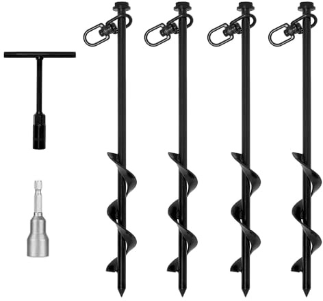 Lot de 4 ancrages au sol à visser - 30/40 cm - Avec tête d'escargot et poignée en croix - Ancre en acier au carbone - Convient pour fixer des tentes, le camping en plein air, attacher des chiens (40