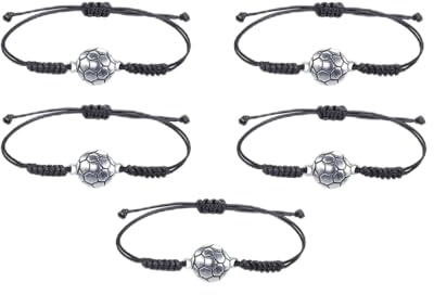 DHWEKU 5 Pulseras de Fútbol, Hombre Pulseras Atléticas Bracelet Rope,y 5 pegatinas de fútbol,para Niños Niñas Adolescentes Adultos Fiesta de Cumpleaños