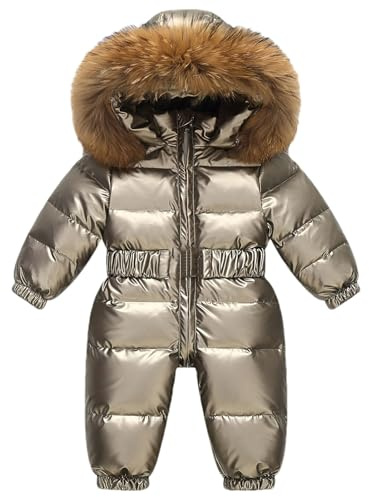 amropi Bébés Filles Combinaison de Neige à Fourrure Capuche Doudoune en Duvet Hiver Jumpsuit pour 0-5 Ans