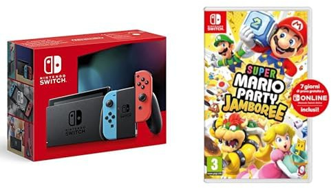 Nintendo Switch con Joy-Con Rosso Neon e Blu Neon & Super Mario Party Jamboree