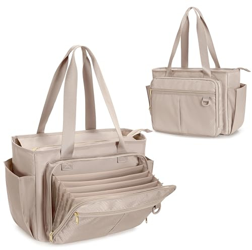 Prokva Sac Fourre-tout pour Enseignant avec Poche de Rangement en Accordéon, Grand sac Utilitaire de Travail pour Enseignant pour Femme, Gris (Conception Brevetée)