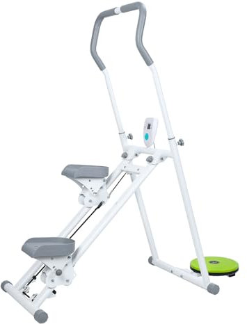 wicoanox Trappsteg, vertikal klättrare, hemträning, gym, fitness, justerbara styre, hopfällbar trappsteg, fitnessutrustning med LCD-skärm, helkroppsträningsmaskin för hem, gym, vit