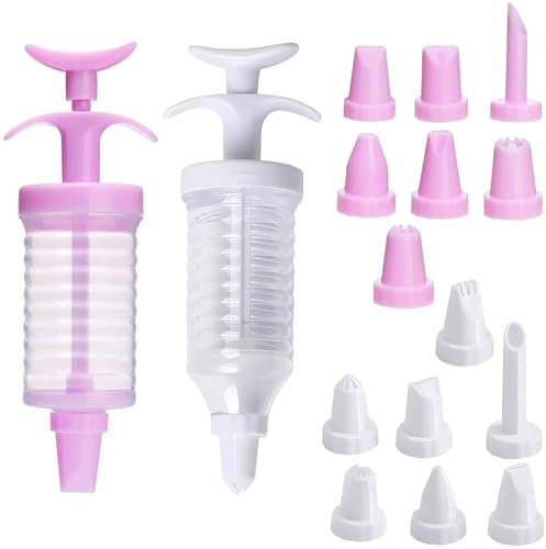 2 Sets Piping Set, Piping Kit, Icing Piping Kit with 16 Pieces Icing Nozzles, Cake Decorating Kit Piping Nozzle Dessert Decorator Cake Decorating Tool for Gift Baking Lover(White+Pink)