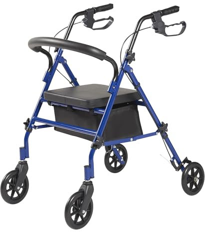 Panana Folding Rollator, Lightweight Mobility Walker with Padded Seat,Lockable Brake and Carry (15cm Wheels Blue)