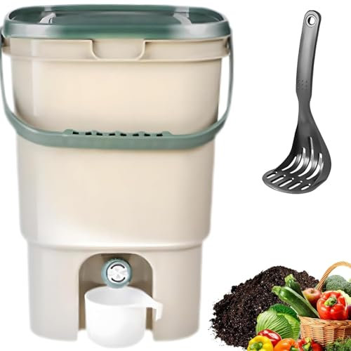 SUCRFXJ Compost Bin Outdoor, 15L Worm Garden Compost Bin, Worm Farm Kit For Recycling Food Waste, Garden Composter Bin with Top Lid, Portable Compost Bins for Garden, Backyard, Balcony(White)