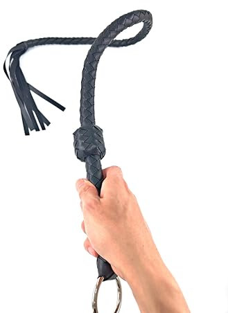 Lange Schwarze Reitgerte aus PU-Leder – leichte Peitsche für Auftritte und Training – ergonomisches Design mit Aufhängering Reiter