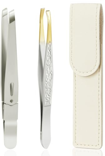 AUYAO Professional Tweezers set rostfritt stål pincett ögonbryn plockning | Precisionspincettset med resväska spetstång platt tång set för ansiktshår ögonfransar ögonbryn inåtväxande hår
