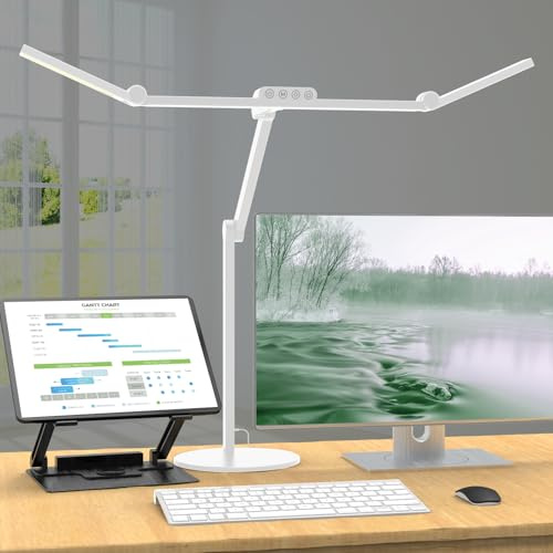 24W Dimmbar Schreibtischlampe LED - 72cm Tageslichtlampe mit Sockel und Umgebungslicht, drehbare Tischlampe für Homeoffice & Büro, automatische Schreibtisch Monitor Lampe zum Zeichnen & Arbeiten