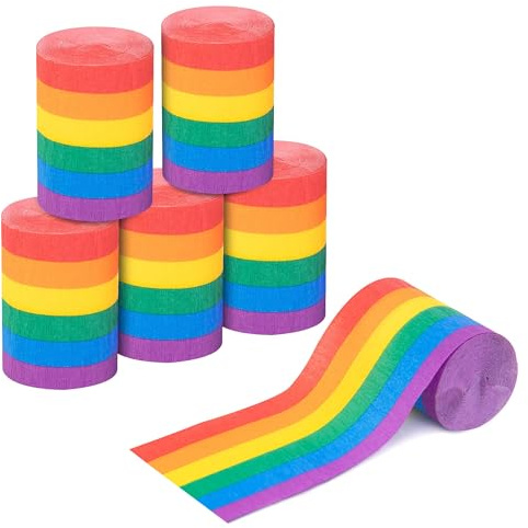 6 Rotoli Carta Crespa Colorata Arcobaleno, Carta Crespa Multicolore Decorativa per Feste, Stelle Filanti,DIY progetti creativi,Matrimonio, Compleanno,Pride,Baby Shower,Artigianato Creativo (10m x 6cm)