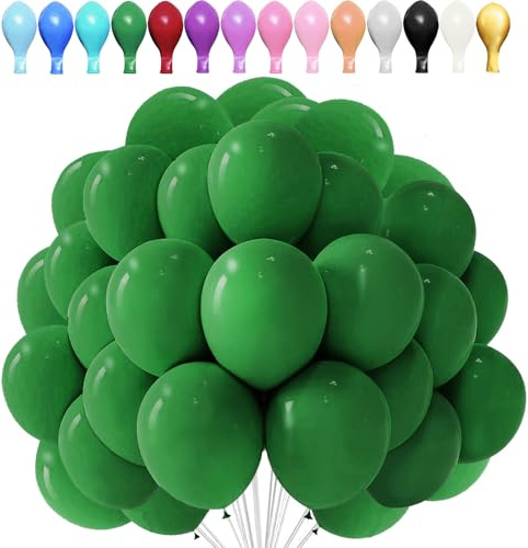 LUKIUP 100 stycken mörkgröna ballonger, 25 cm (10 tum) partyballonger, latexballonger, regnbågsballonger för bröllop, karneval, halloween, jul, inskolning, barnfödelsedag, dekoration