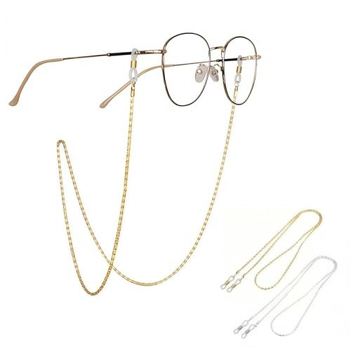 shioyoong 2 PCS Anti-Lost Sunglasses Chains for Women & Men, Gold & Silver Eyewear Retainer, Stylish Adjustable Lanyard for Glasses, Sunglasses and Masks