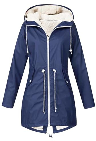 Generisch Veste d'équitation d'hiver pour fille mi-longue, couleur unie, avec poncho de pluie pour vélo, Marine, 4XL