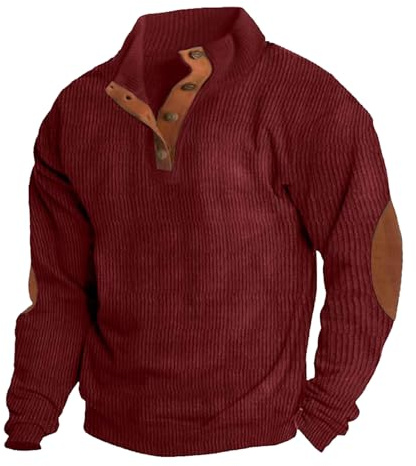 Générique Pull Homme Hiver en Velours Côtelé, Sweat Homme sans Capuche Pull Camionneur Polo Col Montant À Boutons, Automne Hiver Confort Chaud, S-3XL
