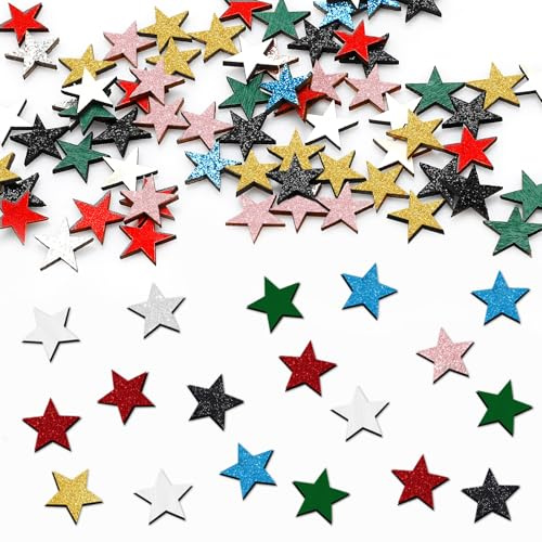 GoldRock Set di 100 coriandoli con stelle in legno, decorazioni per Natale, Capodanno, oro rosso, bianco, verde, decorazione da tavolo e materiale per bricolage, decorazioni natalizie fai da te
