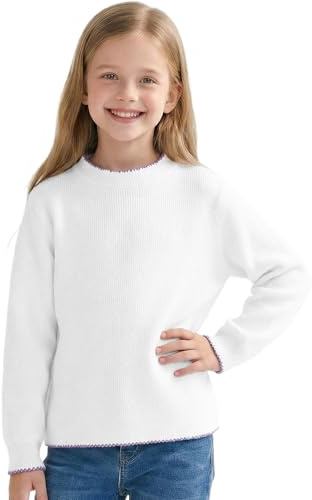 Tokeya Maglia Termica Bambina Ragazza Manica Lunga Tinta Unita Base Termico Maglietta Mezzo Collo Alto Slim Fit Magliette Moda Abbigliamento Autunno Inverno Casual Pullover per età 9-10 Anni, Bianco