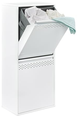 ARREGUI CR401-RP Dubbel tvättkorg | Tvättställ med 2 fack med tygkorgar för sortering av smutsiga kläder | stål | 90,2 x 40,2 x 24,4 cm | vit