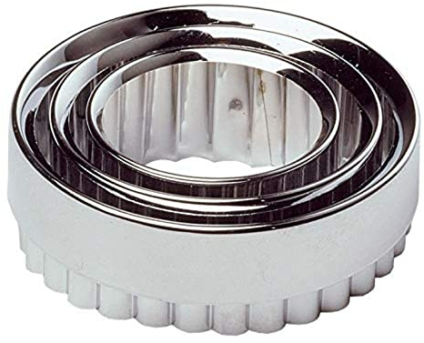 Chef Aid bakverk skärare, set med 3, kakkakkakskärare, skon, köttpaj, tårta, mini quiches, deg, hemma bakning, tårtdekoration, fondantglasyr, rund cirkel skrynkliga rostfria stålskärare