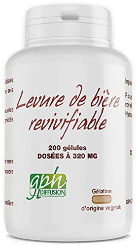 Levure de Bière Revivifiable | PEAU, CHEVEUX, ONGLES | Dosage élevé 1920 mg/jour | 200 Gélules Végétales | 30 Jours