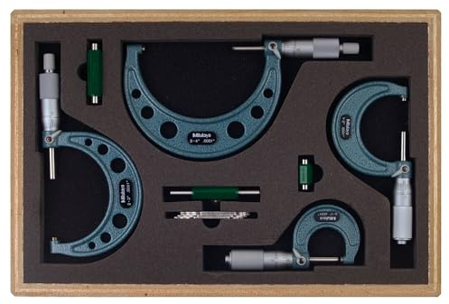 Mitutoyo 103-931 Außenmessschraube mit Standard, 0-10,2 cm Bereich, 0,1 cm Teilung, 4 Stück