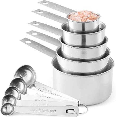 Laxinis World Stainless Steel Measuring Cups and Spoons Set, 10-Piece