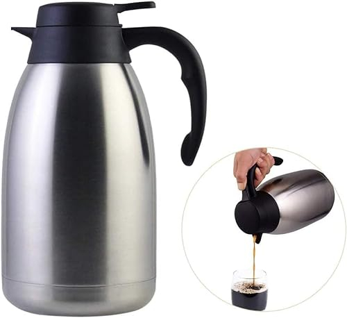 Stainless Steel Thermal Coffee Double Walled Vacuum Tea 2 Liter Insulated Coffee Jug, Water & Beverage Dispenser Premium Grade Thermal Pitcher with Lid