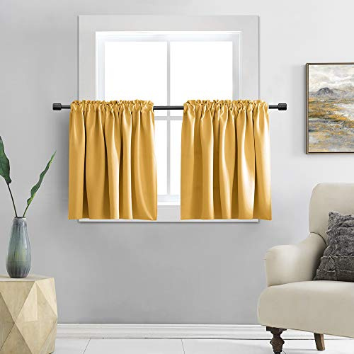 DONREN 24 Inch Gold Yellow Small Window Curtains - Blackout Room Darkening Curtain Tiers with Rod Pocket,Set of 2 Panels