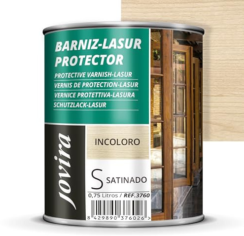 JOVIRA PINTURAS BARNIZ-LASUR Protector Satinado (7 colores) Protege, decora y embellece todo tipo de madera (750 Mililitros, Incoloro) D-02A