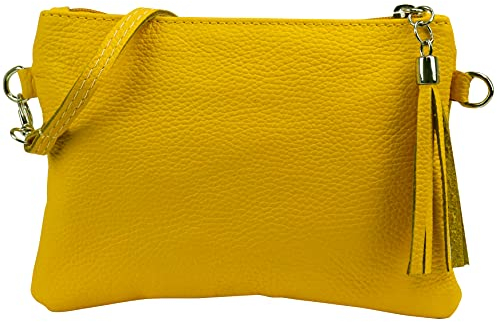 SH Leder Echtleder Umhängetasche Clutch kleine Tasche Abendtasche 22x15cm Anny G248 (Gelb)
