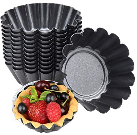 14pcs Stampi di Crostate Uova, Antiaderenti Forme per Crostatine, Riutilizzabile Stampo Crostata Cupcake, Stampi Mini Tortine in Acciaio al Carbonio per Budino,Teglia,Torte Biscotti (7.5 x 2.3cm)