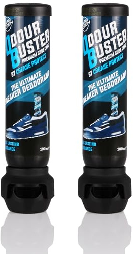 Spray Désodorisant Chaussures Odour Buster | Parfum Frais Longue Durée pour Baskets, Chaussures de Ville et de Sport | Formule Sans Résidu | Double Pulvérisation | Spray 100 ml (Lot De 2)
