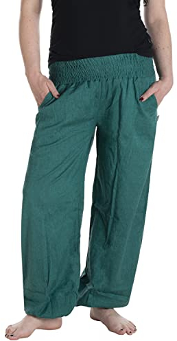 Vishes - Alternative Bekleidung - Lange Damen Sommerhose Haremshose Schlupfhose einfarbig Dehnbund Einheitsgröße (34-46) türkis