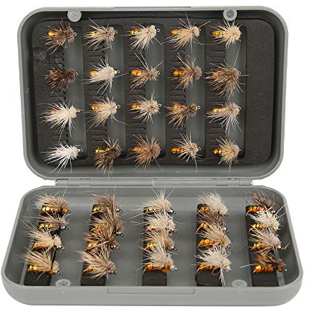 40 Stück Fliegenfischen Set, Trockenfliegen Angel Fliegen Kunstköder Set mit Fliegenbox Forellenköder Fischen Köder mit Haken Angelzubehör