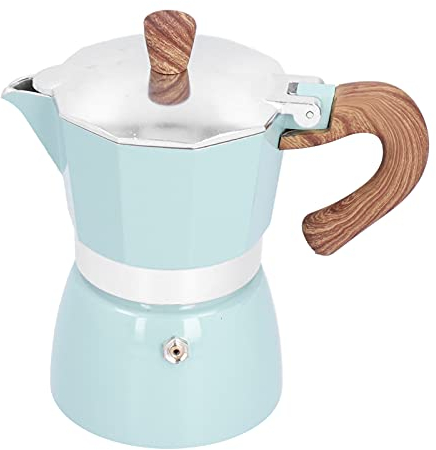 de 3 Tazas de Colores, de Estufa de Aluminio con Tapa y Antiquemaduras, Moka Clásica, No Apta para Inducción (Seiko modelo lago azul)