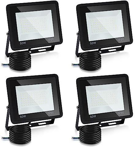 Lospitch 4x50W Strahler Außen, 4250LM Fluter 6000K Kaltweiß Superhell Außenstrahler, IP66 Wasserdicht Sicherheitslampe Scheinwerfer für Garten Innenhöfe (Kein Stecker)