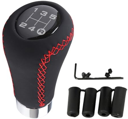 JNNJ Auto Schaltknauf Universal, Auto 5-Gang Schaltknauf, Schalthebel Mit 4 Adaptern, Aluminiumlegierung Schaltknauf-Adapter, Für Auto Schaltgetriebe(Rot-Linie)