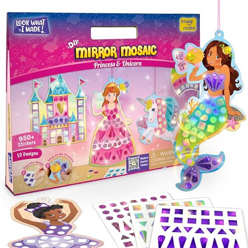 Imagimake Mirror Mosaic Princess & Unicorn Craft Kit | 950+ Foil Stickers | Gifts for Girls | Travel Toys & Arts and Crafts for Kids | Christmas Gifts for 3 Year Old Girls