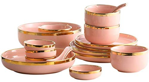 Vajilla de porcelana Phnom Penh rosa de 34 piezas, vajilla de cerámica, servicio combinado para 8 personas