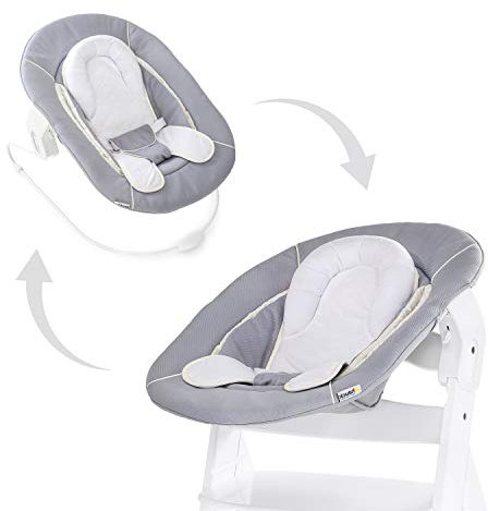 hauck Alpha Bouncer 2in1, Stretch Grey - Baby Seat for Alpha+ Wooden Highchair with Bouncing Frame, 3-Point Hip Harness & Seat Reducer, from Birth up to 9 kg