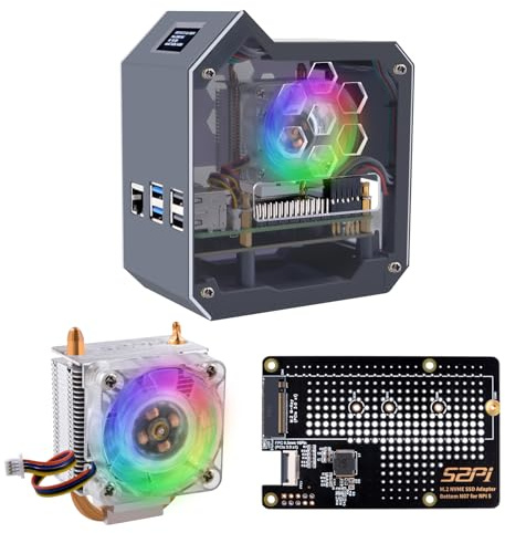 GeeekPi N07 Mini Tower NVMe NAS Kit per Raspberry Pi 5, con N07 M.2 SSD Pip PCIe scheda periferica inferiore, supporto M.2 Key-M