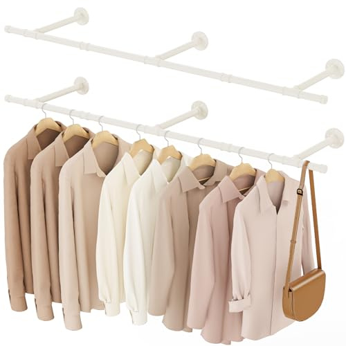 YheenLf Industriell klädstång, vägggarderob 150 cm, 2 paket, beige | Klädställ, väggklädhängare för sovrum, enkel montering, robust och hållbar, klädstång, klädhängare