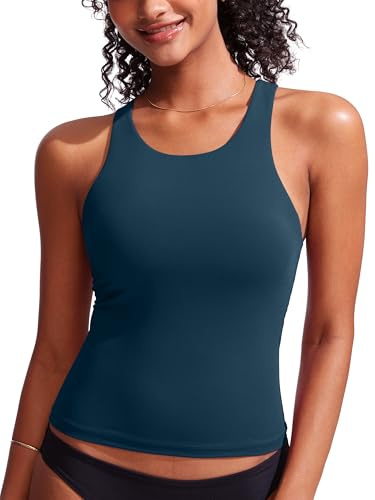 CRZ YOGA Racerback Tankini Tops per Donne Collo Alto Modesto Costume da Bagno Solo Senza Fondo Insignia Blu 42